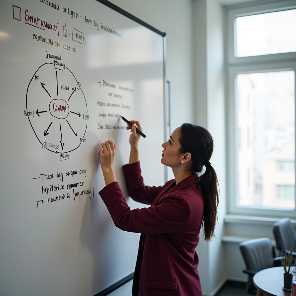 Преподаватель объясняет финансовые концепции у доски